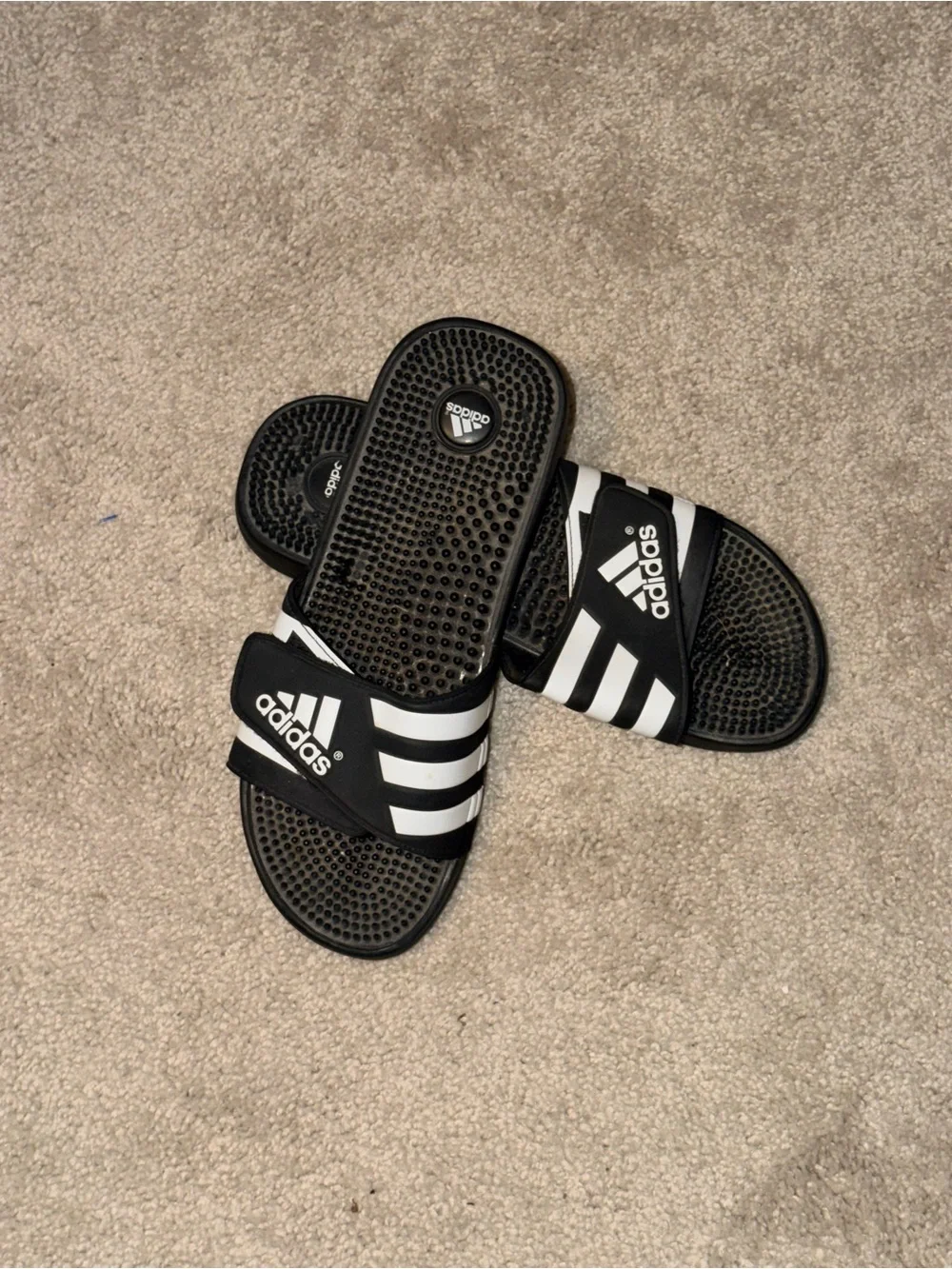 Men’s Adidas Black & White Athletic Slide Sandals 13